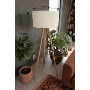 Krem Kumaş Başlık 3 Ayaklı Tripod Lambader