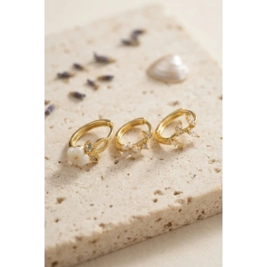 3 lü Set Çiçek Model Gold Renk Kadın Küpe