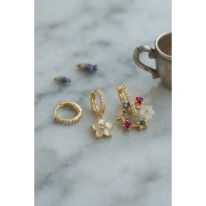 3 lü Set Gold Renk Çiçek Model Küpe
