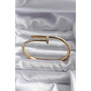 316L Çelik Gold Renk Çivi Model Zirkon Taş Detay Kadın Bileklik