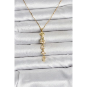 316L Çelik Gold Renk Deniz Temalı Y Model Zirkon Taşlı Kadın Kolye