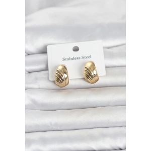 316L Çelik Gold Renk Desenli Yarım Halka Model Kadın Küpe