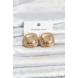 316L Çelik Gold Renk Düğme Model Kadın Küpe