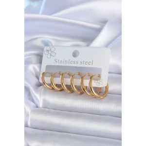 316L Çelik Gold Renk Halka Model Kadın Küpe Seti