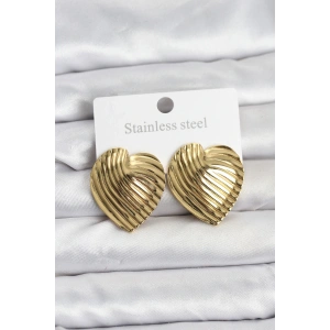 316L Çelik Gold Renk Kalp Model Kadın Küpe