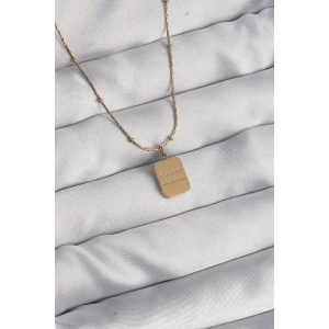 316L Çelik Gold Renk Kare Charm Model Kolye