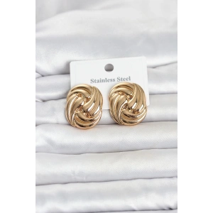 316L Çelik Gold Renk Motif Desen Model Kadın Küpe