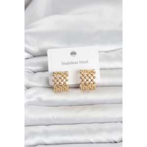 316L Çelik Gold Renk Motif Desenli Halka Kadın Küpe