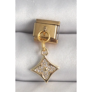 316L Çelik Gold Renk Sallantı Zirkon Taşlı Çiçek İşlemeli Nomination Charm