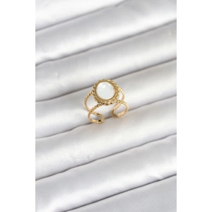 316L Çelik Gold Renk Sedefli Vintage Kadın Yüzük