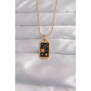 316L Çelik Gold Renk Siyah Mineli Yıldız Figür Tarot Kolye