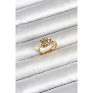 316L Çelik Gold Renk Zirkon Taşlı Kalp Model Kadın Yüzük