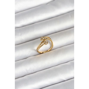 316L Çelik Gold Renk Zirkon Taşlı Kalp Model Kadın Yüzük