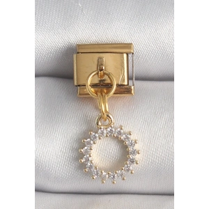 316L Çelik Gold Renk Zirkon Taşlı Sallantı Güneş Model Nomination Charm