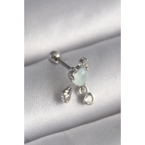 316L Çelik Gümüş Renk Beyaz Minelik Kalp Sallantı Zirkon Taş Detay Tragus Piercing