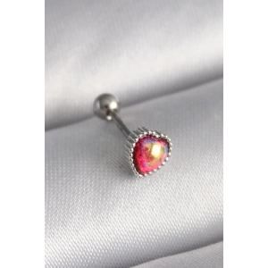 316L Çelik Gümüş Renk Kırmızı Mineli Kalp Tragus Piercing