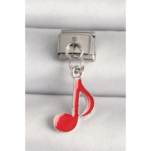316L Çelik Gümüş Renk Kırmızı Müzik Nota Model Nomination Charm