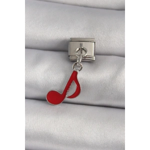 316L Çelik Gümüş Renk Kırmızı Nota Model Nomination Charm