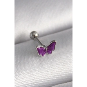 316L Çelik Gümüş Renk Mor Kelebek Model Tragus Piercing