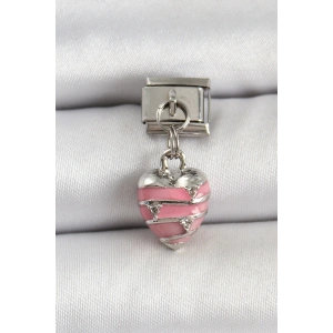 316L Çelik Gümüş Renk Pembe Kalp Model Nomination Charm