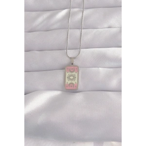 316L Çelik Gümüş Renk Pembe Mineli Ay Figür Tarot Kolye