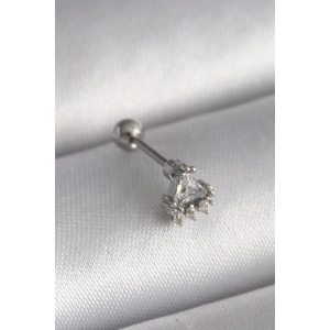 316L Çelik Gümüş Renk Üçgen Zirkon Taşlı Tragus Piercing