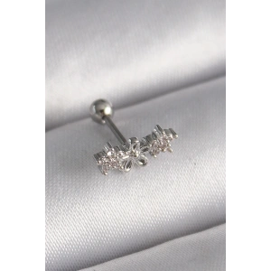 316L Çelik Gümüş Renk Zirkon Taşlı Çiçek Tragus Piercing