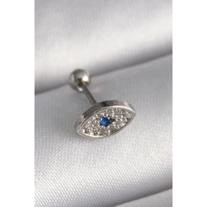 316L Çelik Gümüş Renk Zirkon Taşlı Göz Tragus Piercing