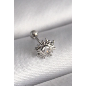 316L Çelik Gümüş Renk Zirkon Taşlı Güneş Tragus Piercing
