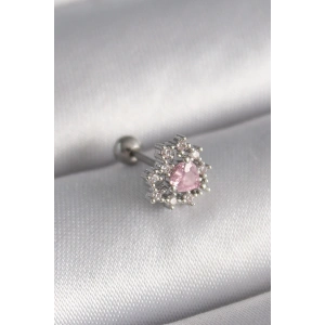 316L Çelik Gümüş Renk Zirkon Taşlı Kalp Tragus Piercing
