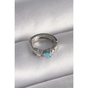 316L Çelik Gümüş Renk Zirkon Taşlı Mavi Boncuk Detay Tragus Piercing