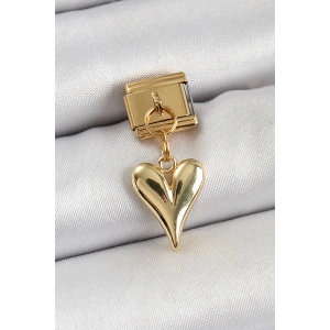 316L Çelik Sallantılı Kalp Model Gold Renk Nomination Charm