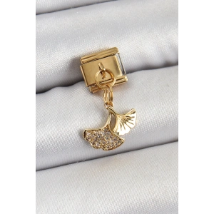 316L Çelik Sallantılı Zirkon Taşlı Balık Kuyruğu Model Gold Renk Nomination Charm