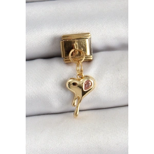 316L Çelik Sallantılı Zirkon Taşlı Eriyen Kalp Model Gold Renk Nomination Charm