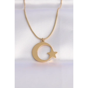 316L Çelik Zincir Gold Renk Ay Yıldız Unisex Kolye