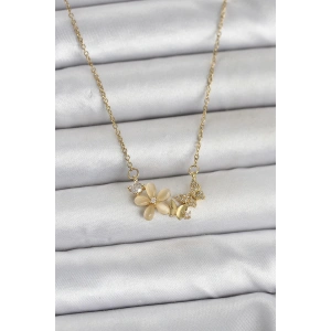 316L Çelik Zincir Gold Renk Çiçek ve Kelebek Model Kadın Kolye