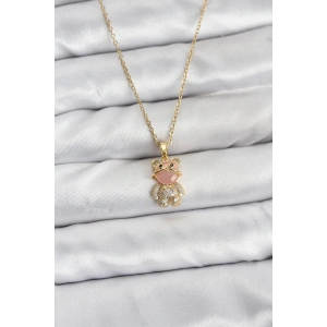 316L Çelik Zincir Gold Renk Teddy Bear Model Zirkon Taşlı Kadın Kolye