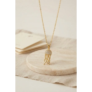 316L Çelik Zincir Gold Renk Zirkon Taşlı Jellyfish Model Kolye