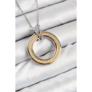 316L Çelik Zirkon Taşlı Dönen Daire Model Gold Ve Gümüş Renk Kadın Kolye