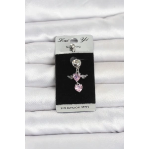 316L Cerrahi Çelik Pembe Zirkon Taşlı Kanat Model Göbek Piercing