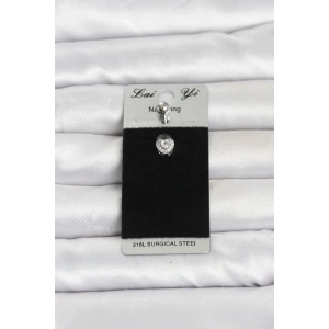 316L Cerrahi Çelik Zirkon Taşlı Kalp Model Göbek Piercing