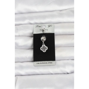 316L Cerrahi Çelik Zirkon Taşlı Sallantılı Yonca Model Göbek Piercing