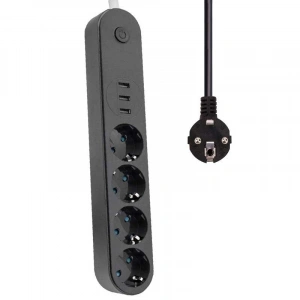 4 lü 2 Mt Uzatma Akım Korumalı Grup Priz (Isıya Dayanıklı, 3 Adet, USB 3402)