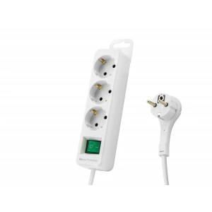 Akım Korumalı Uzatma Kablosu 3 Priz Anahtarlı 306 Joule 3G1.0Mm Tam Bakır 1.5M - Beyaz SPGF03