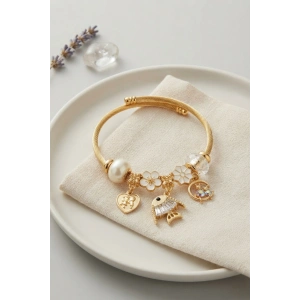 Balık Charmlı Beyaz Renk Gold Bileklik