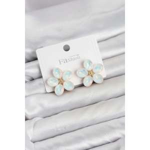 Beyaz Renk Kristal Taşlı Çiçek Model Kadın Küpe