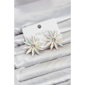 Beyaz Renk Kristal Taşlı Lotus Model Kadın Küpe