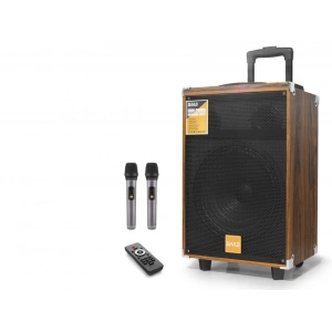 12 Inç Bluetooth Hoparlör Fm Radyo (Usb, Tf, Aux, Çift Mikrofon, Kumandalı (Ahşap - BQ12)