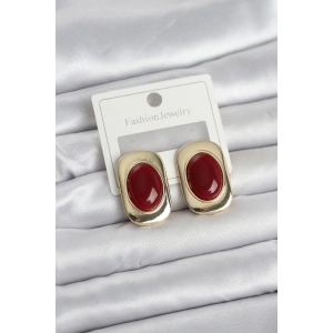 Bordo Renk Kare Model Vintage Kadın Küpe