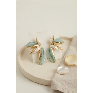 Buz Mavisi Renk Lotus Yaprak Model Kadın Küpe